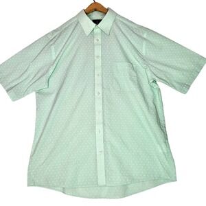 Stafford Mens Mint Green Fish Print Short Sleeve Button Down Shirt Size 17